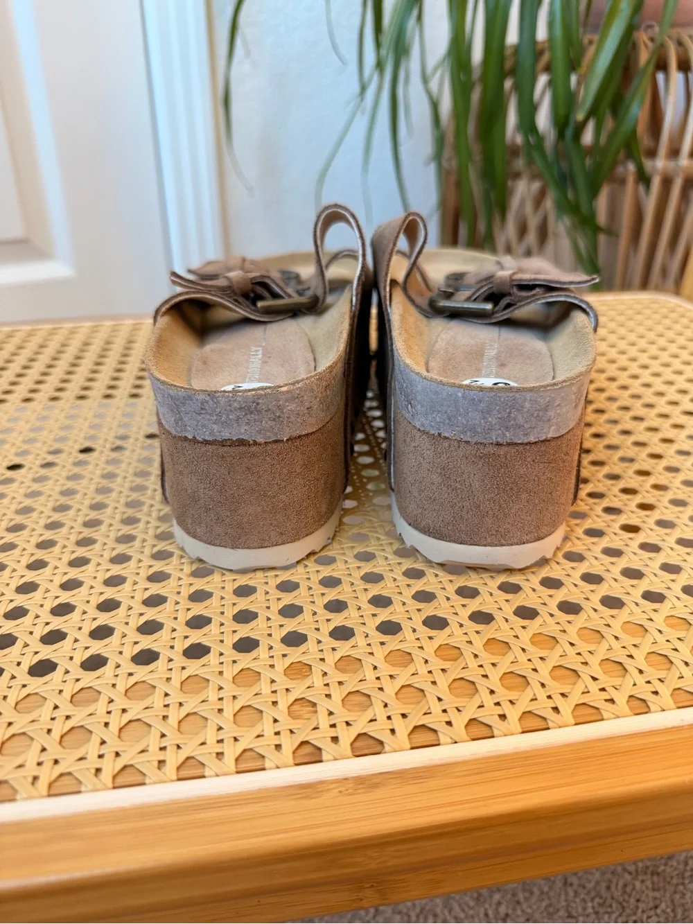 INTENTIONALLY BLANK Brown Suede Double-Buckle Platform Sandals